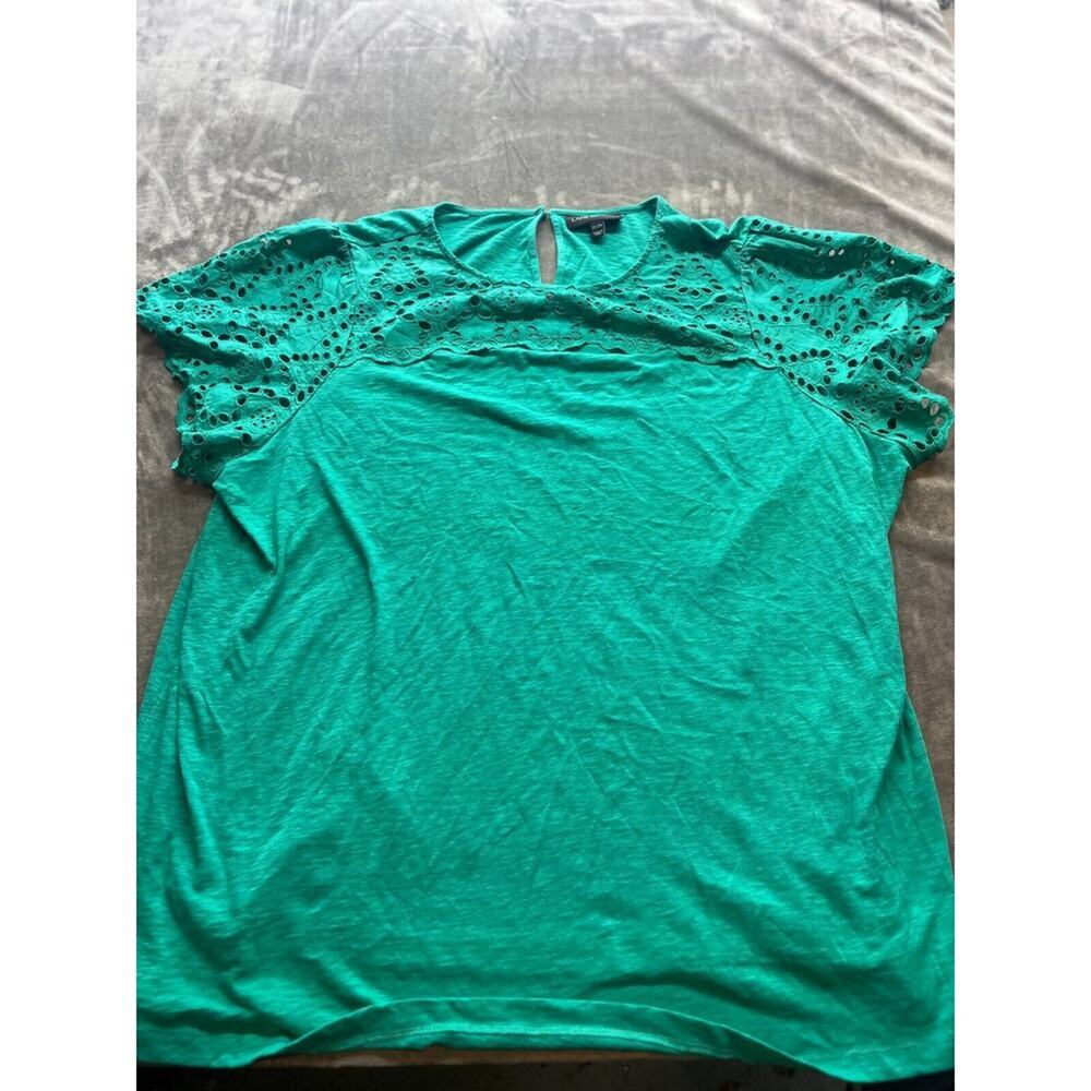 Lane Bryant Women's‎ 22/24 Green Eyelet shirt blouse cap sleeve